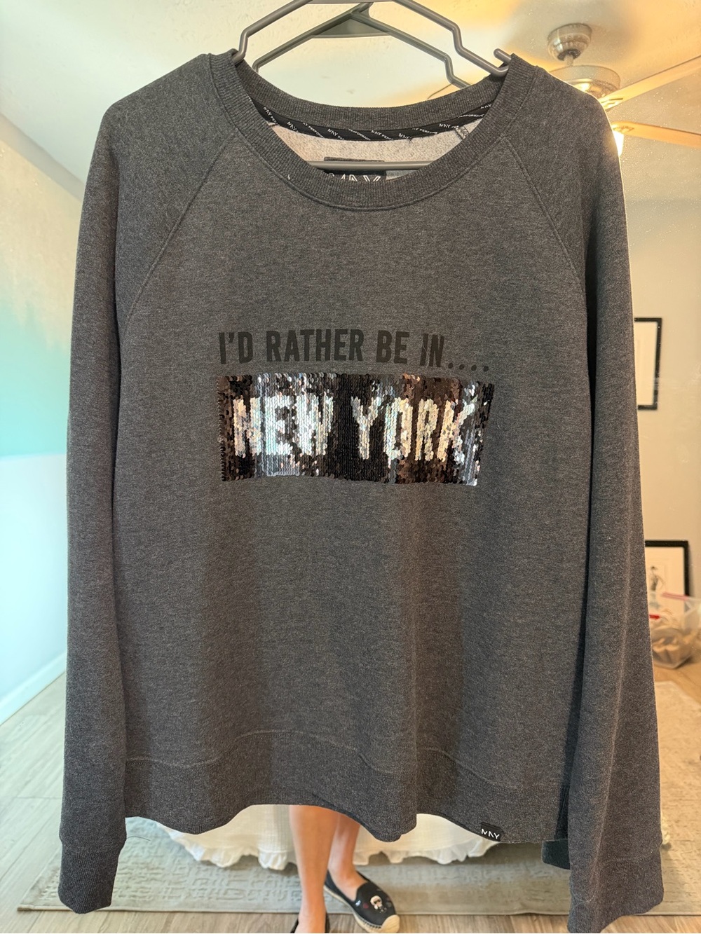 Marc New York Dark Gray Sequin Graphic Crewneck Sweatshirt